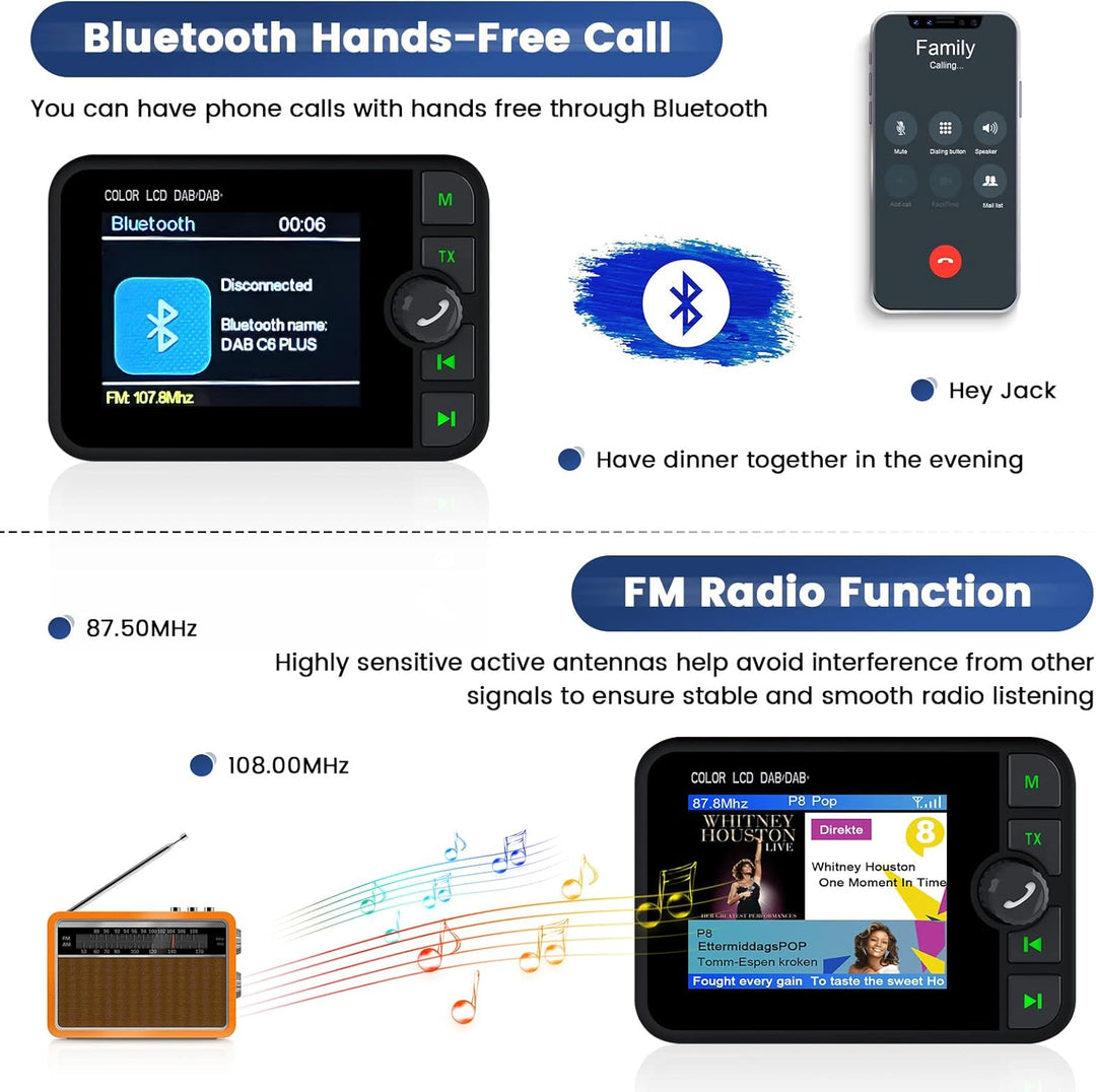 Hikity DAB/DAB+ Radio Adapter für Autoradio/Hausgebrauch, 2,4" LCD Tragbares Autoradio DAB mit FM Tr