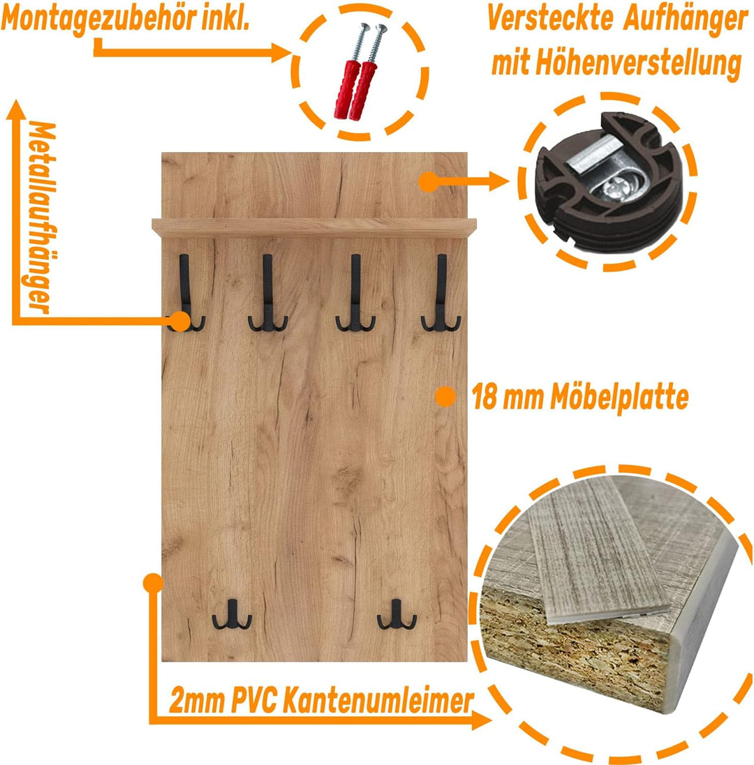 AKKE 120x60 | MAXI Garderobenpaneel Wandgarderobe Garderobe Wandpaneel Kleiderstange SCHWARZ | GOLD