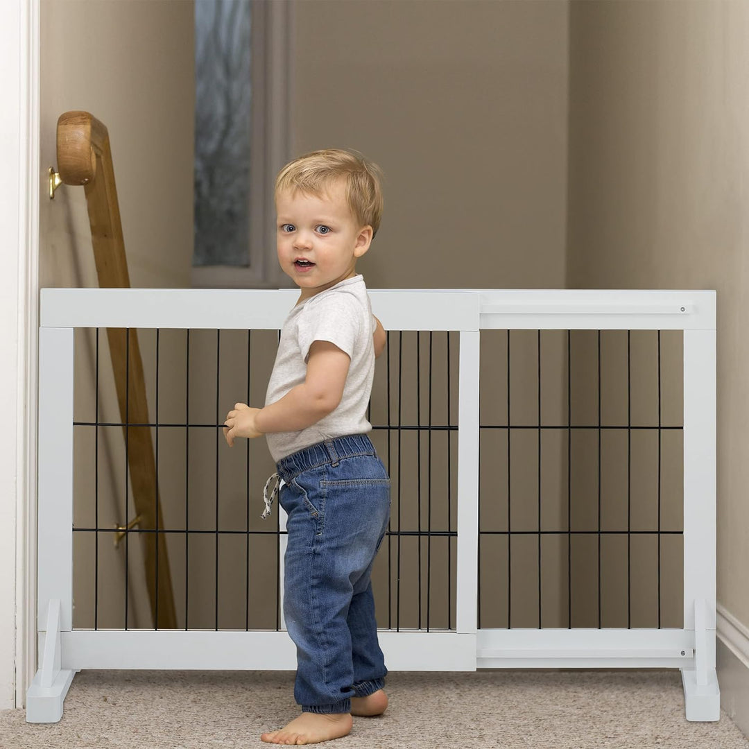 Relaxdays Absperrgitter, ausziehbares Schutzgitter, Treppe &amp; Tür, HxB: 56 x 70-108 cm, freistehend,