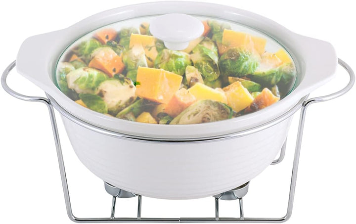 4BIG.fun 2,3 L Keramik Speisenwärmer Wärmebehälter Chafing-Dish Teelicht Warmhaltegerät Warmhaltebeh