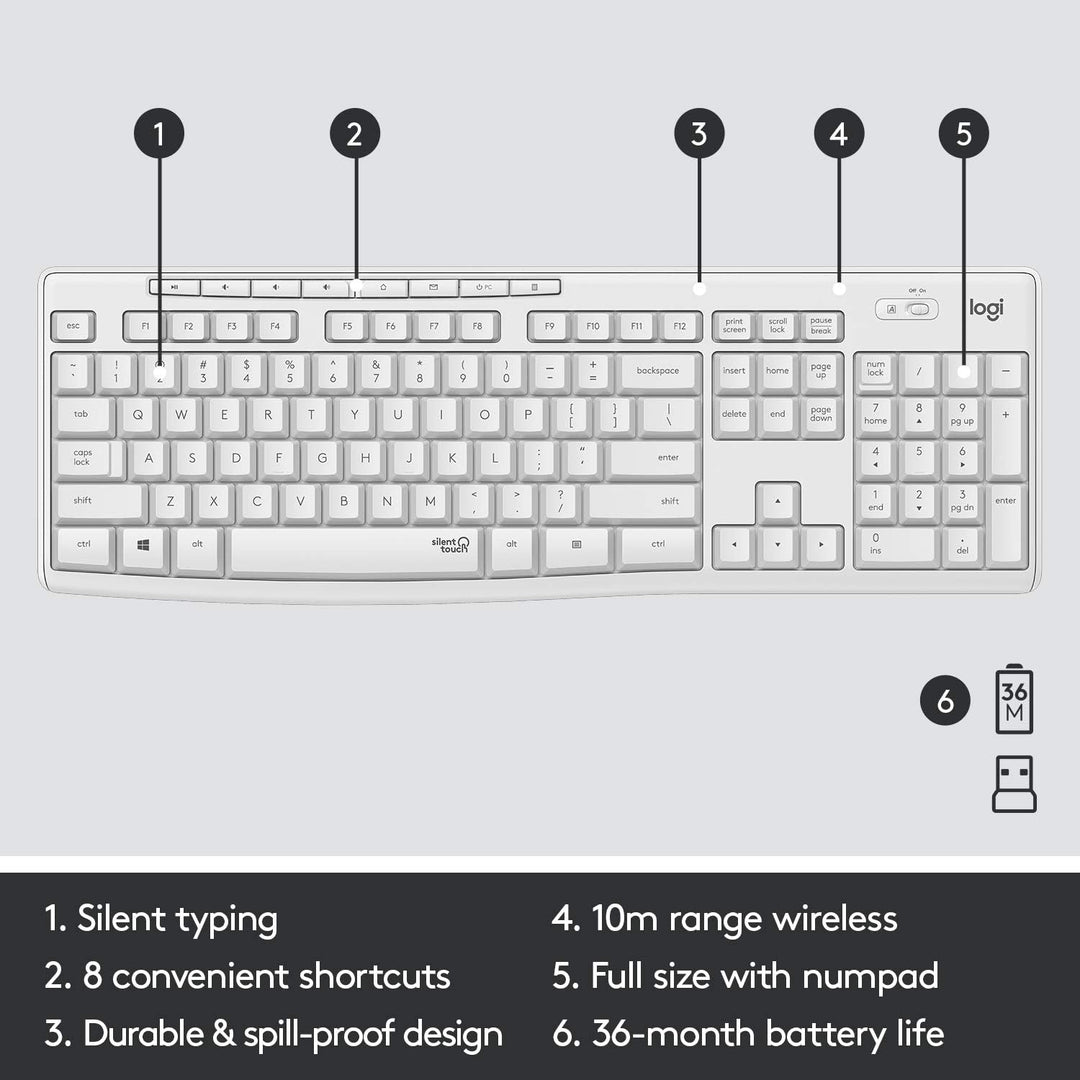 Logitech MK295 kabelloses Tastatur-Maus-Set mit SilentTouch-Technologie, Shortcut-Tasten, optischer