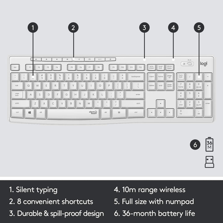Logitech MK295 kabelloses Tastatur-Maus-Set mit SilentTouch-Technologie, Shortcut-Tasten, optischer