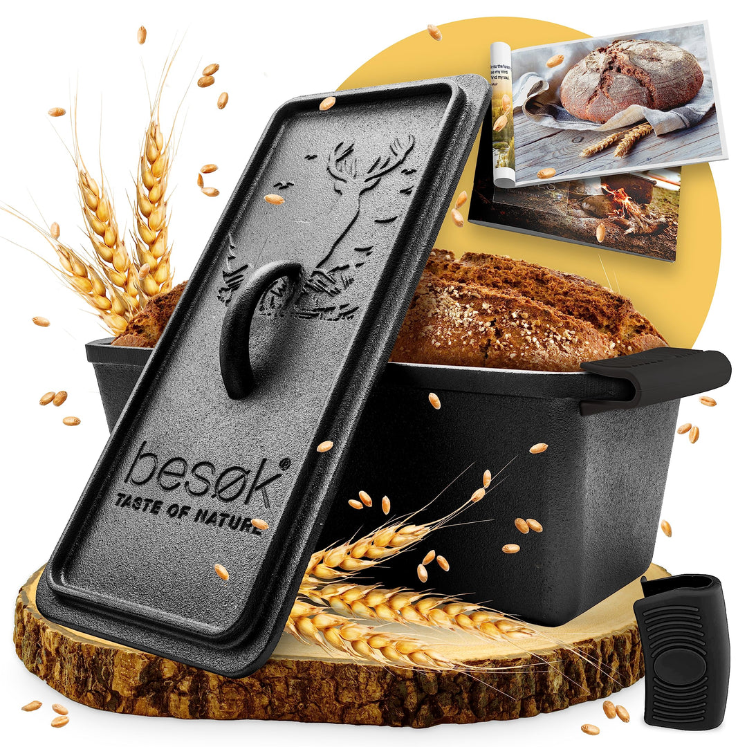 besok Brotbackform mit Deckel inkl. Rezeptheft - 28cm Gusseisen Backform Brot backen Zubehör - Kaste