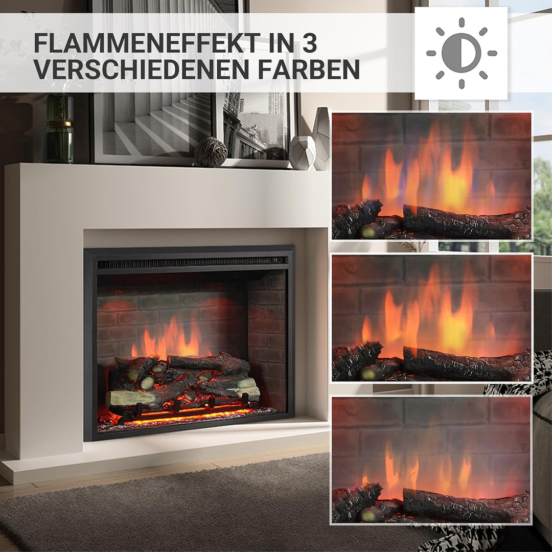 RICHEN Calida 30'' Elektrokamin - Elektrischer Einbaukamin mit Heizung 1000/2000 W, realistischer 3D