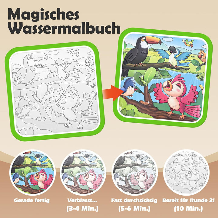 cabaro 4er Set EVA Wassermalbuch Kinder ab 3 Jahre, Reissfest &amp; Wasserdicht | Wiederverwendbares Mag