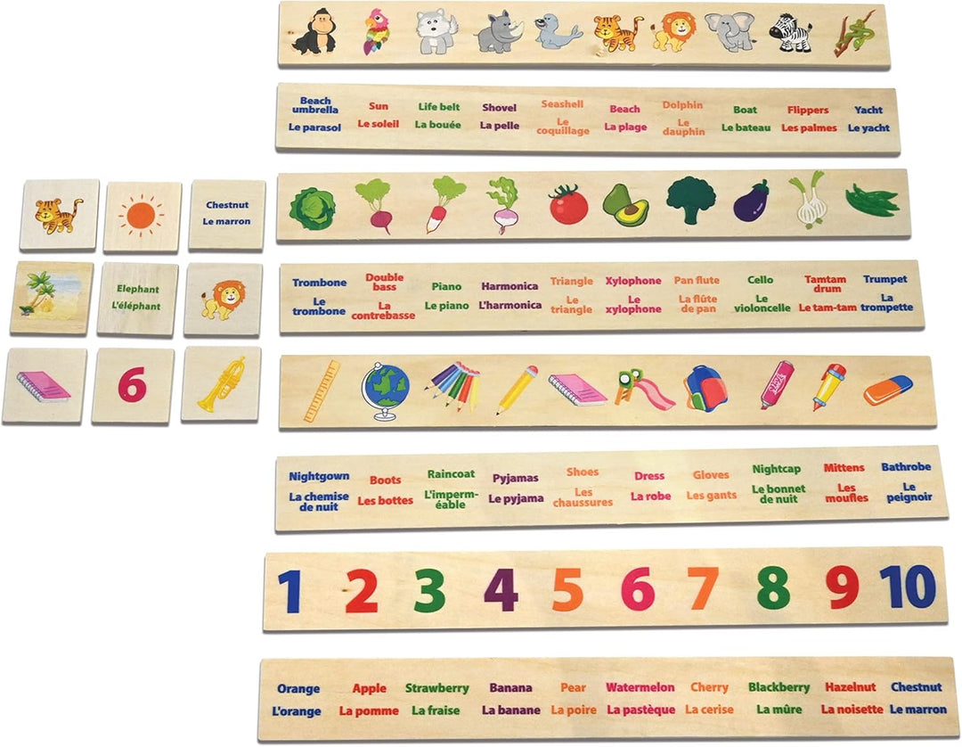 LEXIBOOK EDU250i1 Bio Spielzeug-Vokabel-Holzsortierbox EN/FR Vokabelbox EN/FR, Vokabelbox EN/FR