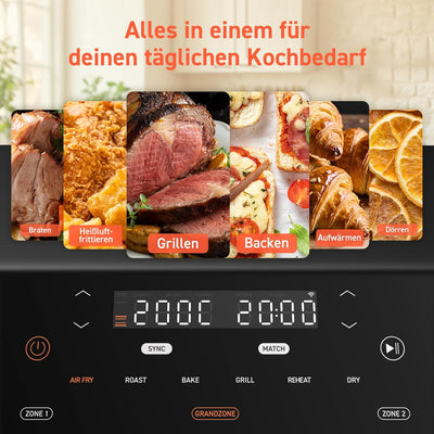 COSORI Heissluftfritteuse 2 Kammern Airfryer, 8-in-1 Dual Blaze TwinFry XXL 10L, Heissluftfritteuse