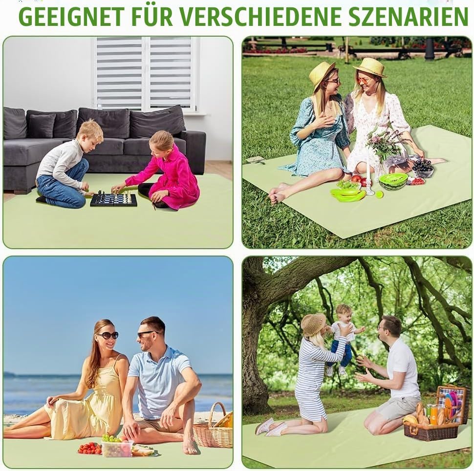 Mini Picknickdecke, wasserdichte Sandfeste, Grün Campingdecke, 150×100CM Stranddecke, Leichtgewichti