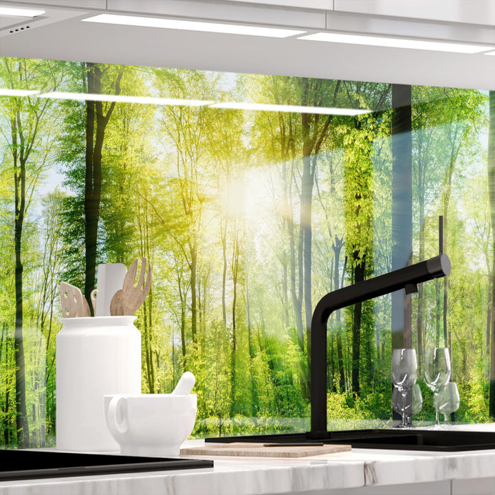 StickerProfis Küchenrückwand selbstklebend Glasoptik - Wald - 1.8mm, Versteift, alle Untergründe, Ha