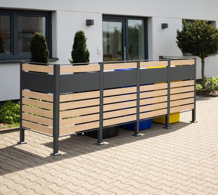 WESTMANN 4er Mülltonnenverkleidung Planum | Metall 320x80x120 cm Grau/Braun | Mülltonnen Sichtschutz