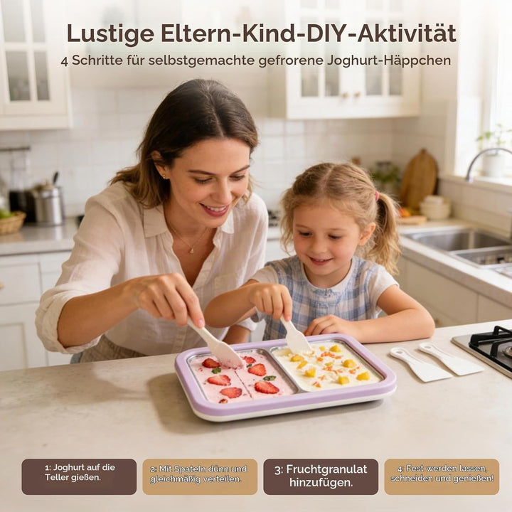 Doppelplatte mit 4 Spateln, Eis Roll Platte Eisplatte, Ice Cream Rolls Maker für Kinder Familie Gela