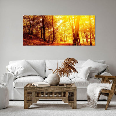 Wandbilder Dekoration Wohnzimmer Wald Baum Natur Panorama Bilder auf Leinwand 120x50cm Leinwandbild