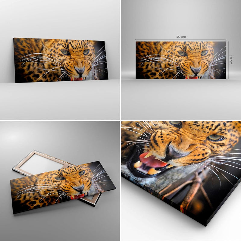 Wandbilder Dekoration Wohnzimmer Leopard tier savanne afrika Panorama Bilder auf Leinwand 120x50cm L