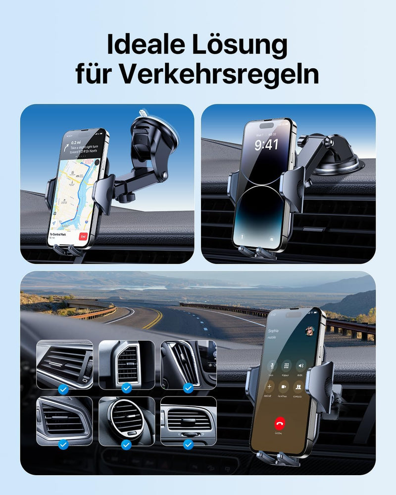 andobil Handyhalterung Auto [ 2024 Neueste Saugnapf ] 3 in 1 Saugnapf & Lüftung Halter Universale KF