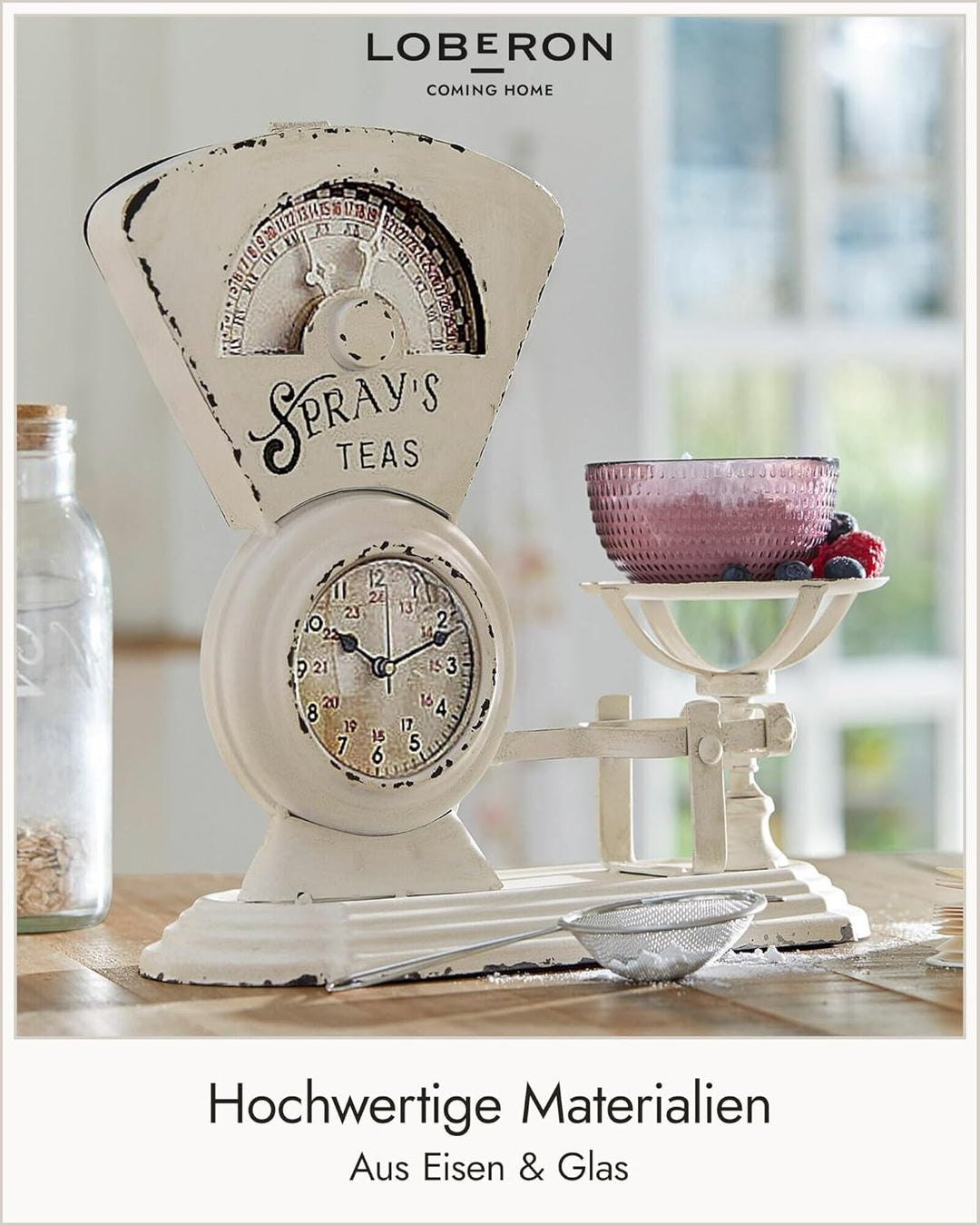 Loberon Uhr Balances, nostalgisches Design, von Einer Alten Waage inspiriert, Vintage-Look, Zeitmess