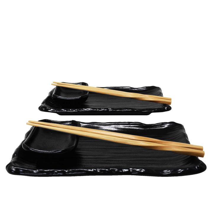 8-tlg. Sushi Geschirr Set für 2 Personen schwarz - Sushi Servierset mit 2x Sushiteller, Dip-Schälche