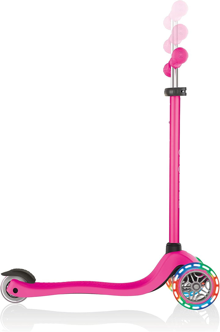 Globber Primo Lights – Tretroller Kinder, 120/80 mm, ABEC 5, 3-rädrig, höhenverstellbar, LED-Leuchtr