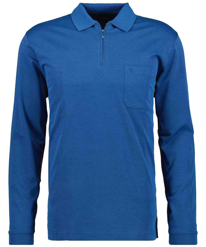 RAGMAN Herren Softknit-Poloshirt Langarm mit Zip S Blau-melange-765, S Blau-melange-765