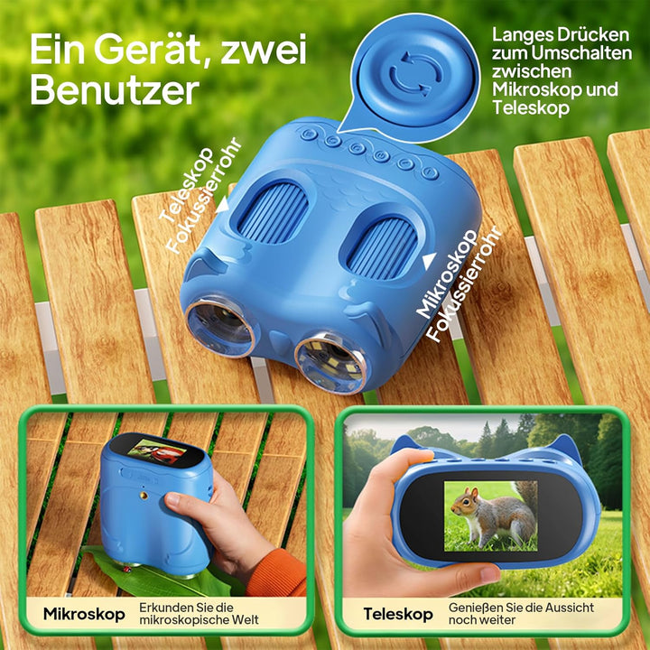 Ashfly Mikroskop für Kinder und Fernglas für Kinder, 1000X USB 2-in-1 tragbares Taschenmikroskop, 4K