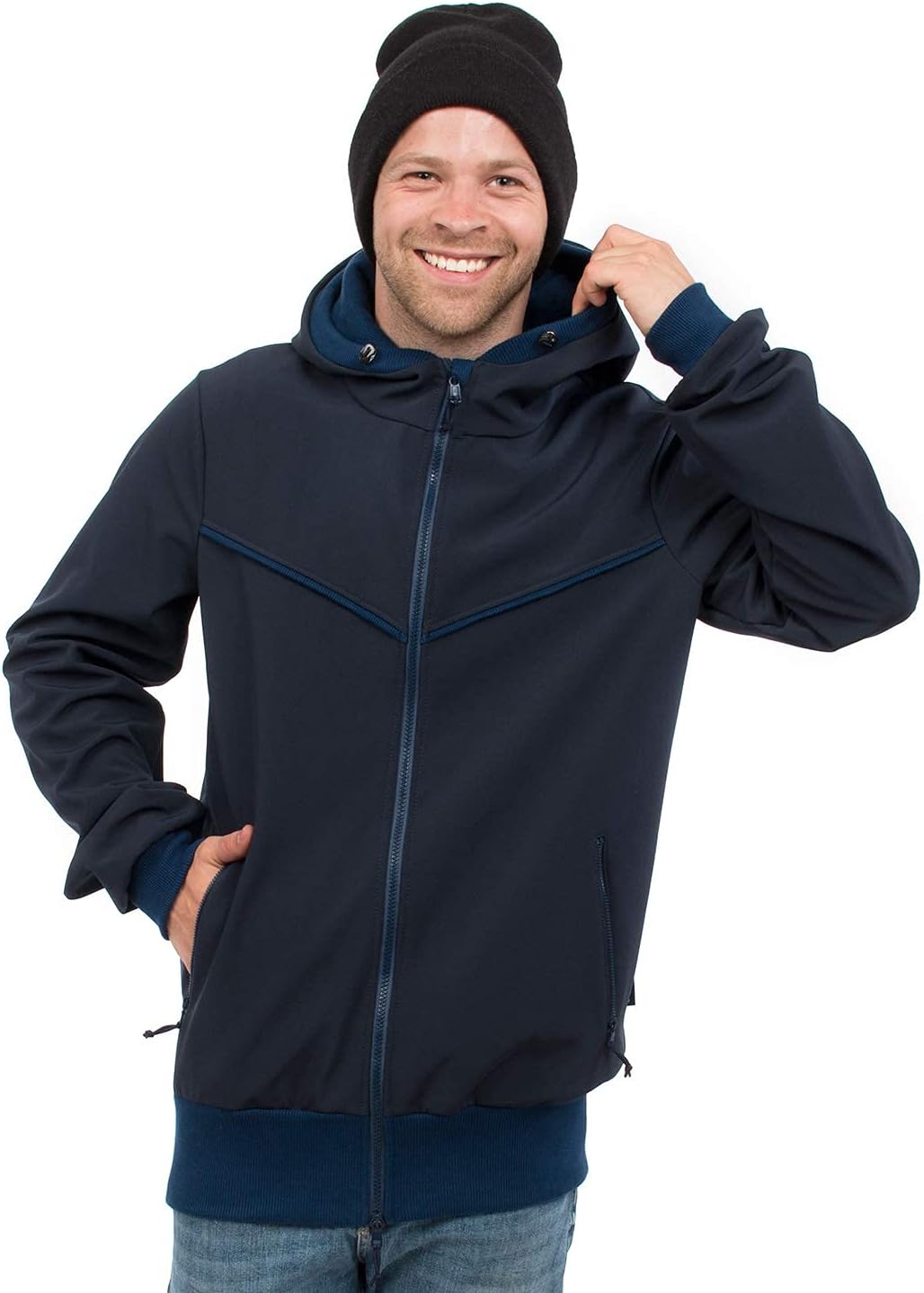 Viva la Mama - Männerjacke zum Babytragen aus Softshell - Explorer L Marineblau - mit Rückentragemög