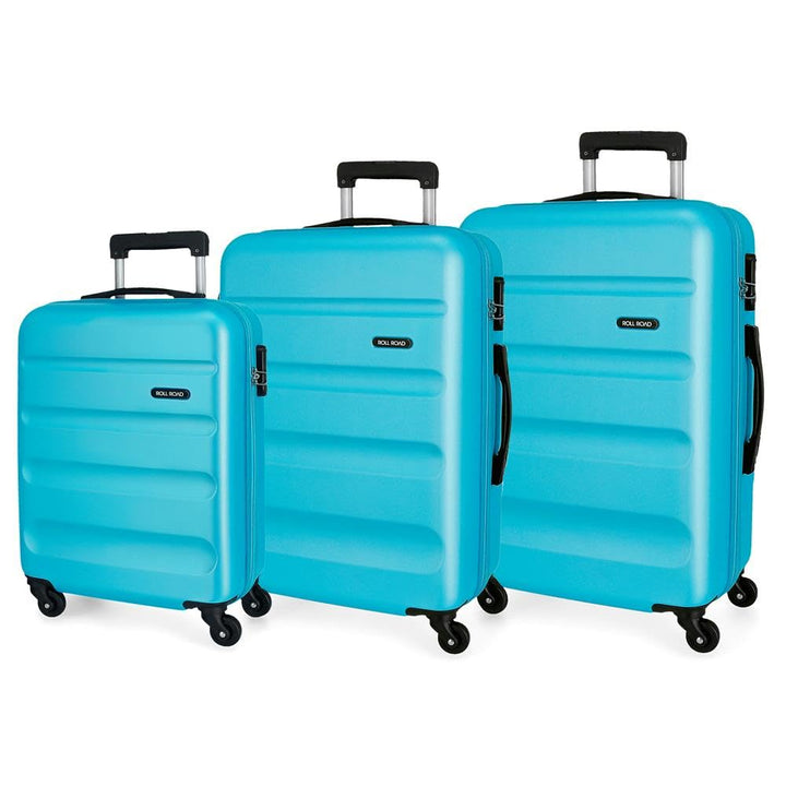Roll Road Flex Kofferset Blau 55/65/75 cms Hartschalen ABS Kombinationsschloss 182L 4 Räder