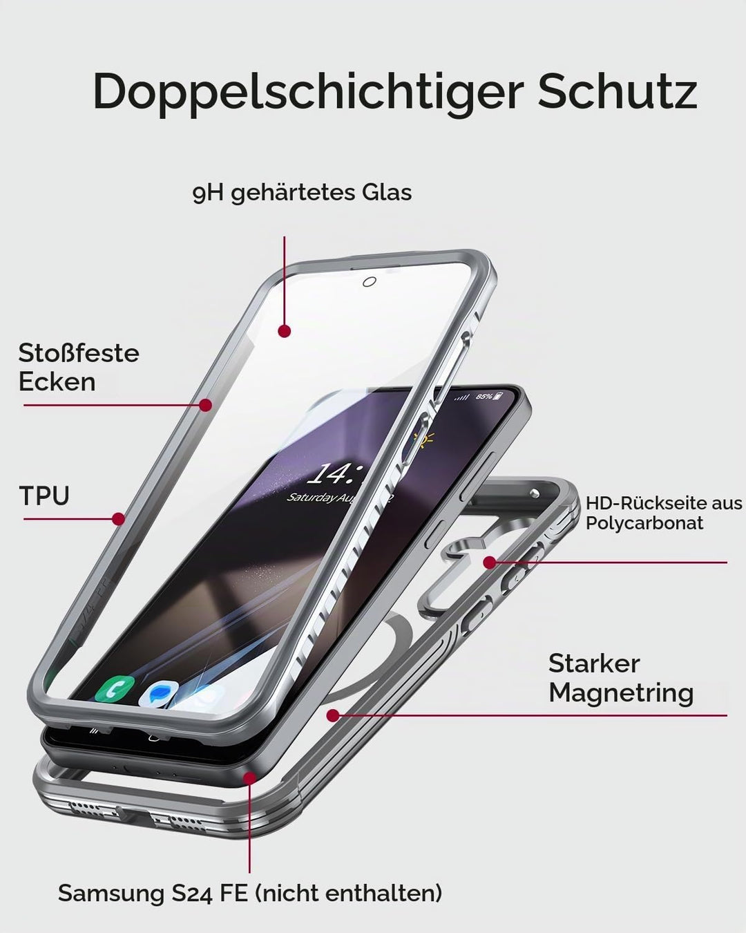 Miimall Dünn Hülle für Samsung Galaxy S24 FE Handyhülle mit Displayschutz, Kompatibel für MagSafe, 3