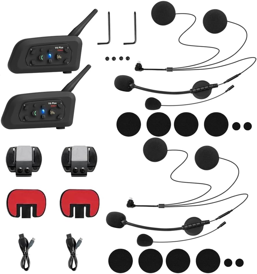 QSPORTPEAK V6 Plus Motorrad Intercom Bluetooth Headsets, 1200M bis zu 6 Reiters Motorradhelm Interph