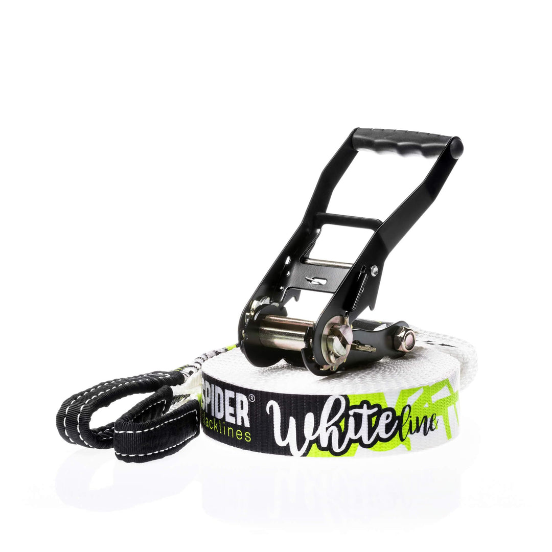 SPIDER SLACKLINE SKS01 - Slackline Kit White line - Workout und Gleichgewichtstraining, Walk &amp; Frees