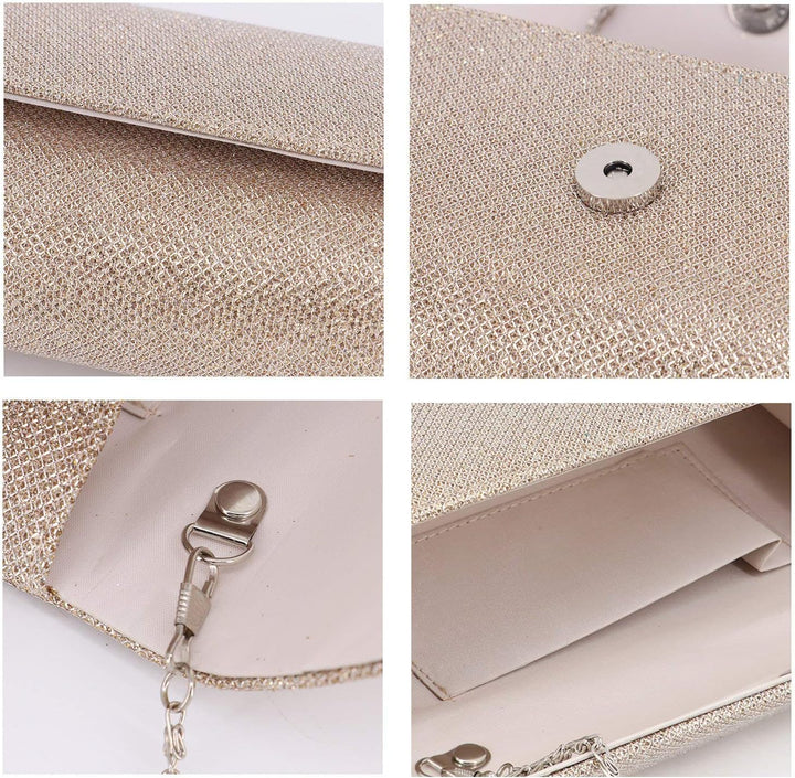 Naimo Kleine Clutch-Tasche mit Klappe und abnehmbarer Kette Champagner, Champagner