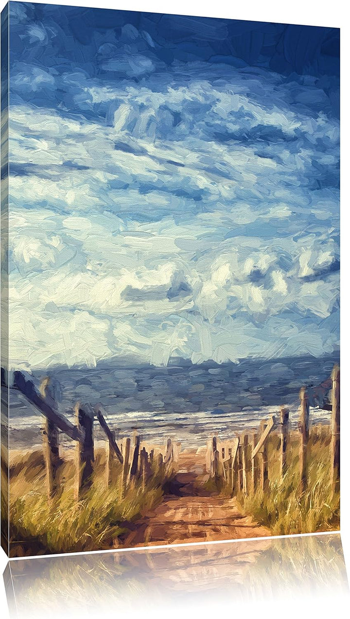 Pixxprint Weg zum Strand am Meer Kunst Pinsel Effekt, Format: 100x70 auf Leinwand, 100x70
