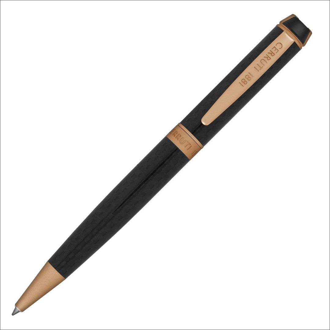 Cerruti 1881 Kugelschreiber „Fetter“ | Schreibstift aus Karbonfaser mit roségoldenen Beschlägen | Bl