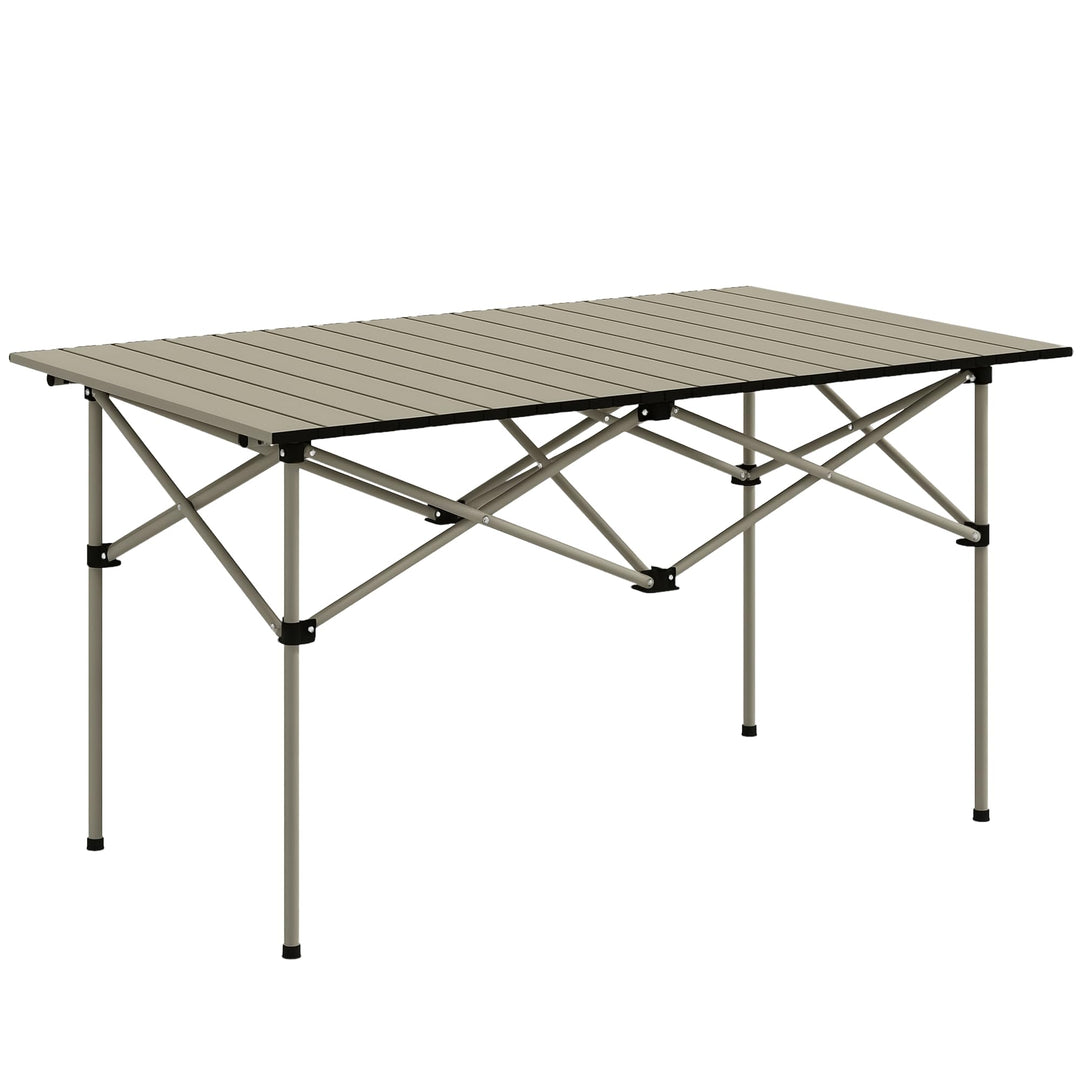 Outsunny Campingtisch Klapptisch mit Aufrollbare Tischplatte X-Rahmen Gartentisch aus Aluminium leic
