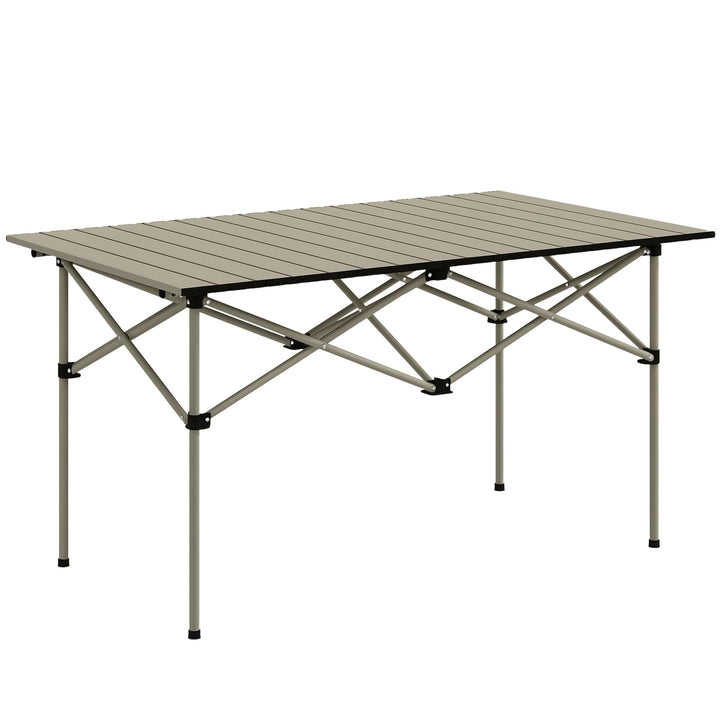 Outsunny Campingtisch Klapptisch mit Aufrollbare Tischplatte X-Rahmen Gartentisch aus Aluminium leic