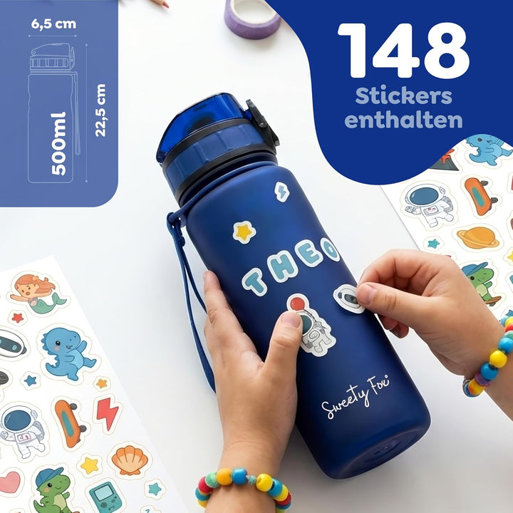 Sweety Fox Trinkflasche Kinder Kohlensäure Geeignet 500ml, Blau - Trinkflasche Sport 100% Auslaufsic