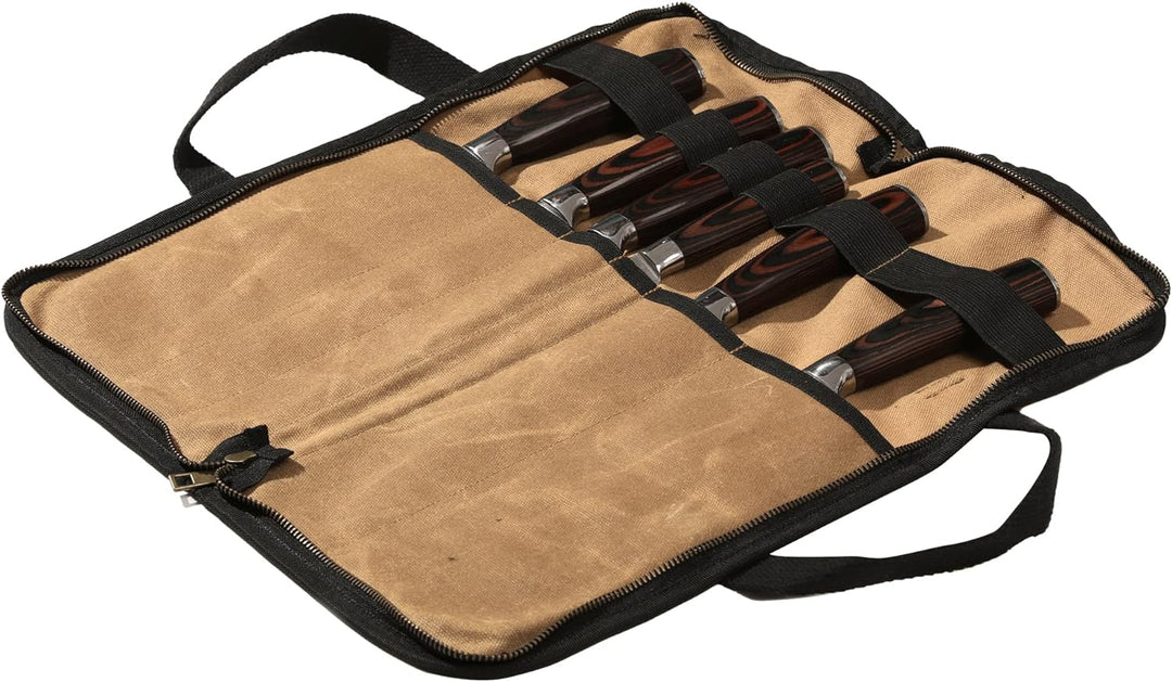 Kaaltisy Küchenmessertasche mit 5 Taschen, Rolltasche, Messertasche Küchenmesser, Messerrolle für Pr