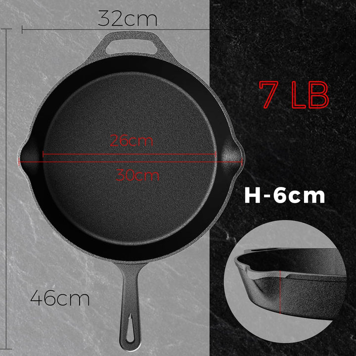 YASHE Grosse Gusseisenpfanne 30 CM,Gleichmässige Wärmeverteilung, widerstandsfähig und langlebig, fü