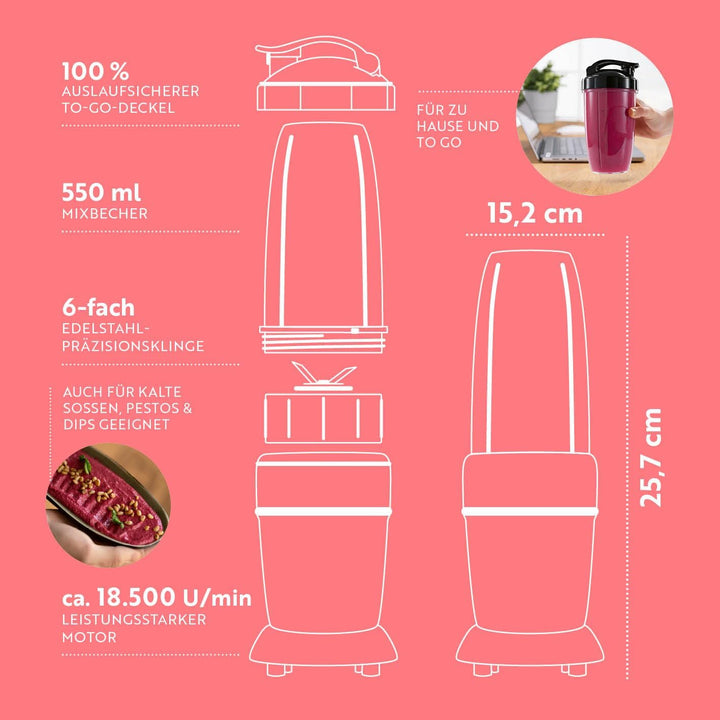 GOURMETmaxx Mixer & Smoothie Maker 4-tlg. | Standmixer elektrisch für den Vitaminkick to go | Nutrit