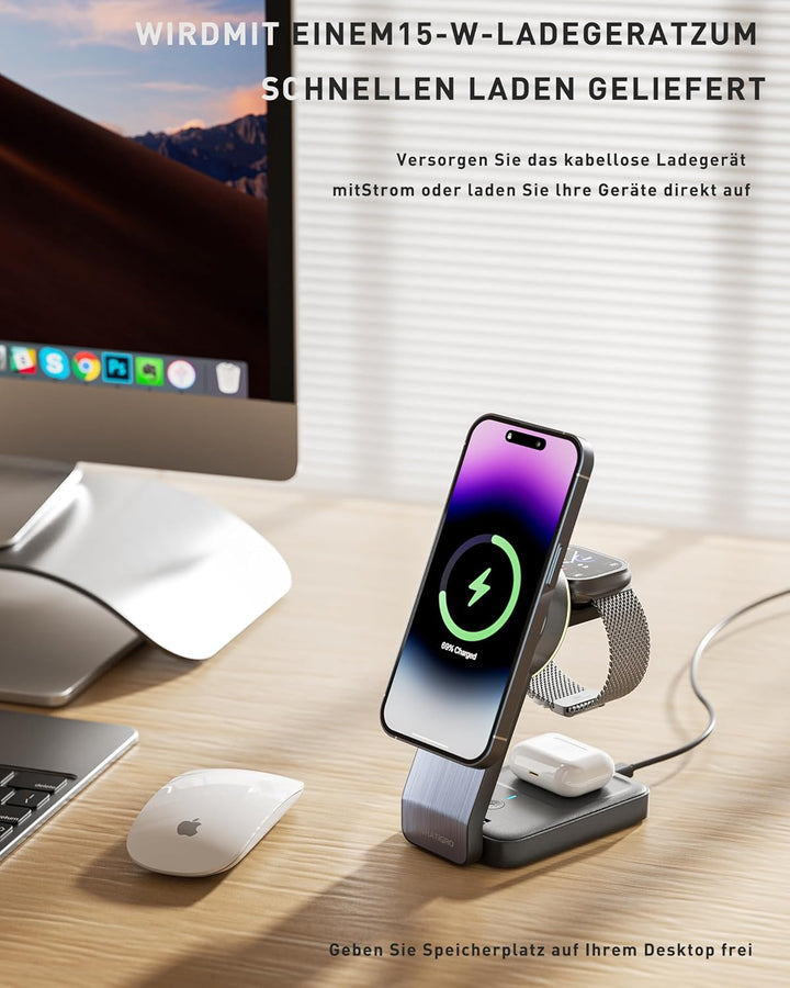 Mag-Safe Wireless Charger Foldable 3 in 1 Wireless Charging, Station Wireless Charger Compatible wit