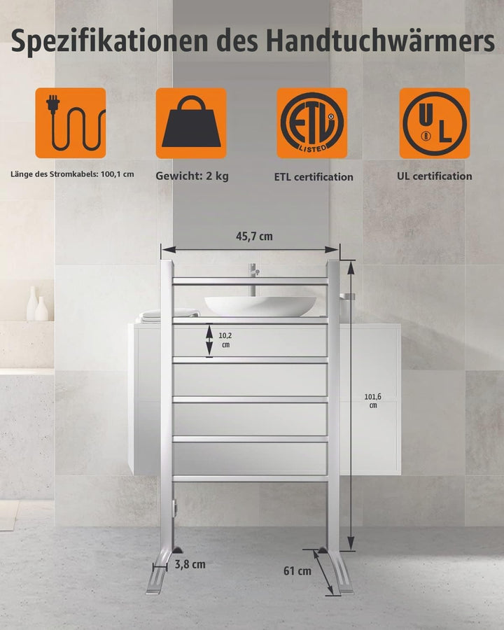 GOPLUS 2 in 1 Elektrischer Handtuchwärmer mit 6 Heizstäbe, Handtuchheizkörper aus Aluminium Wandmont