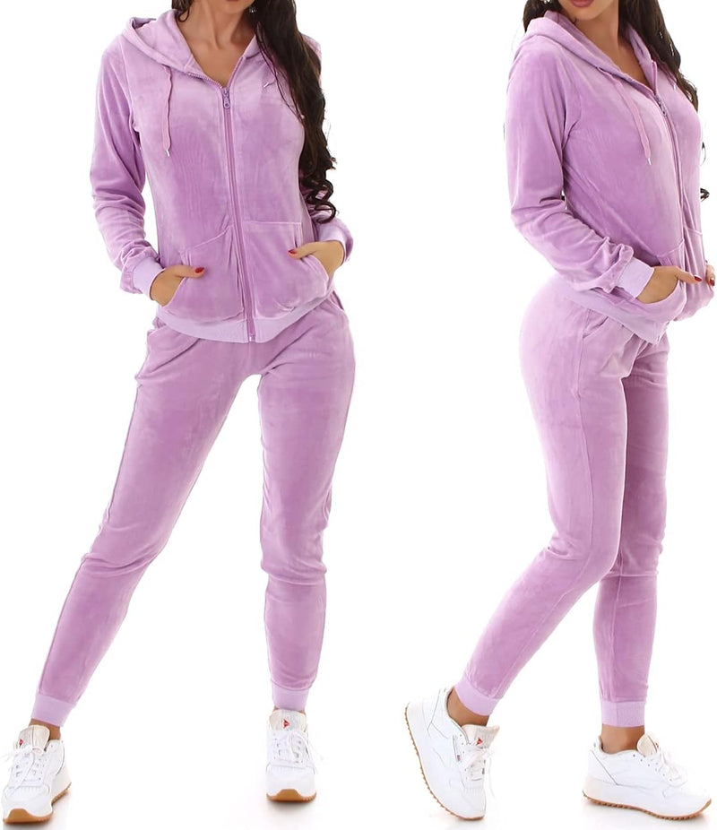 Jela London Damen Jogginganzug Trainingsanzug Hausanzug Freizeit Velours Samt Zweiteiler Set Jacke H