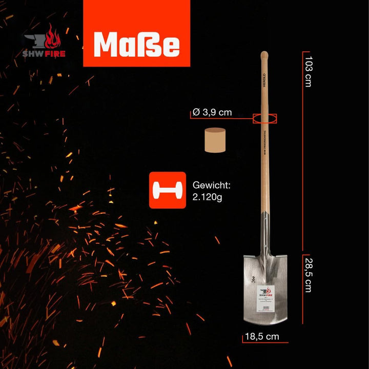 SHW-FIRE Spaten - ideal für Harte, steinige Böden, Trittkante und 110cm Stiel mit Knopfgriff - robus