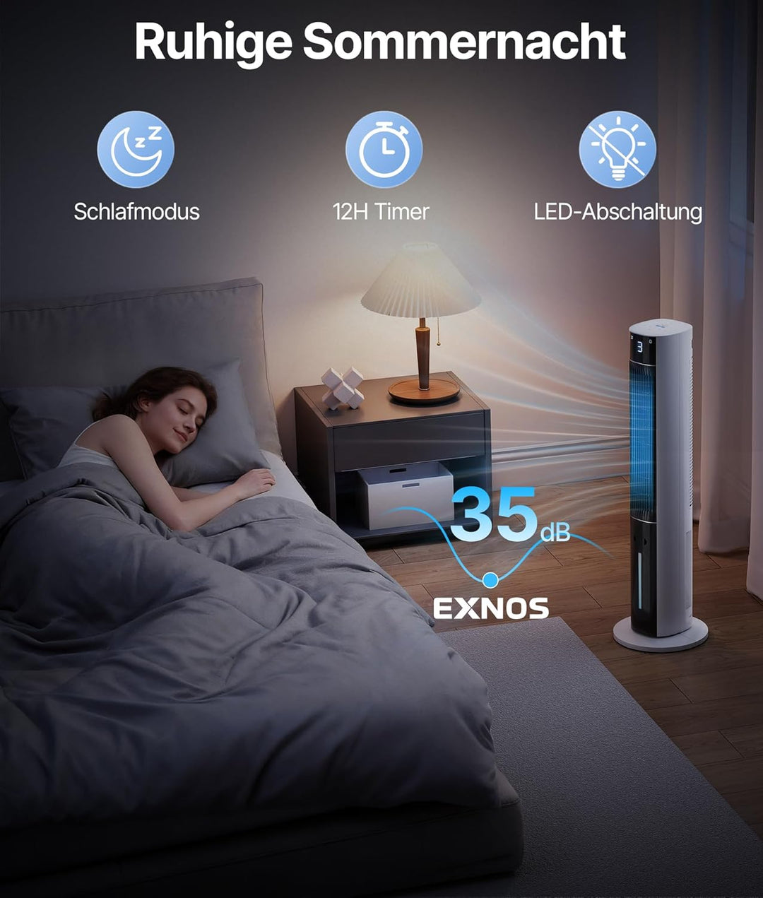 Turmventilator Luftkühler mit Wasserkühlung - Mobile Klimaanlage ohne Abluftschlauch, Ventilator mit
