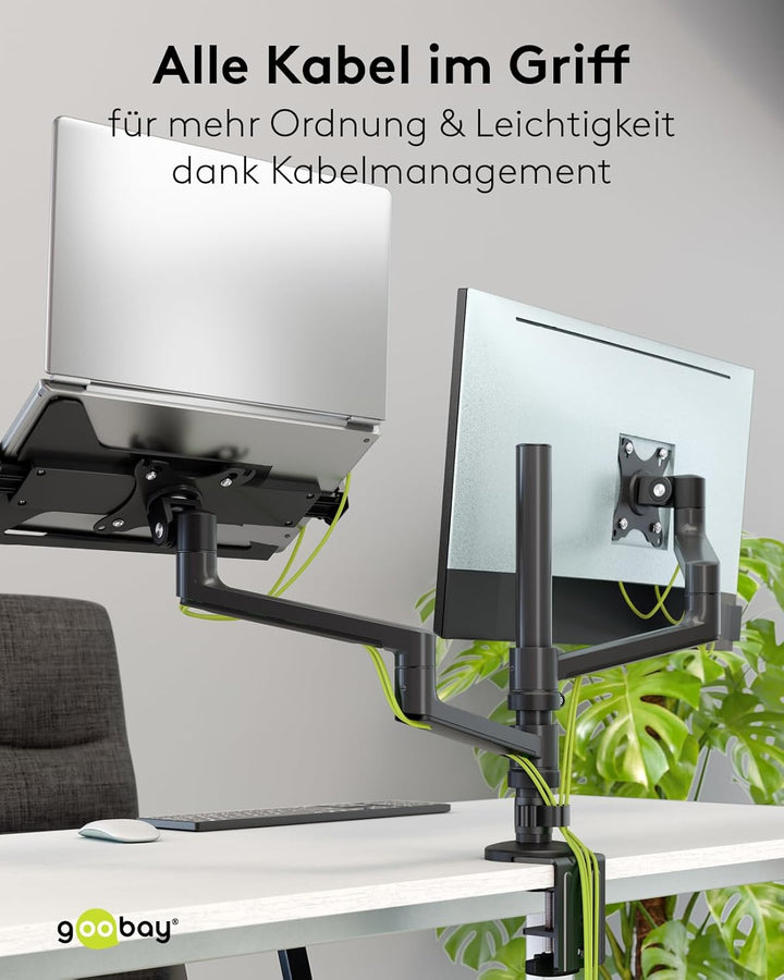 goobay Deluxe Laptophalterung für Monitore von 11,6 bis 17,3 Zoll (29-44 cm), max. 9 kg, zur Montage
