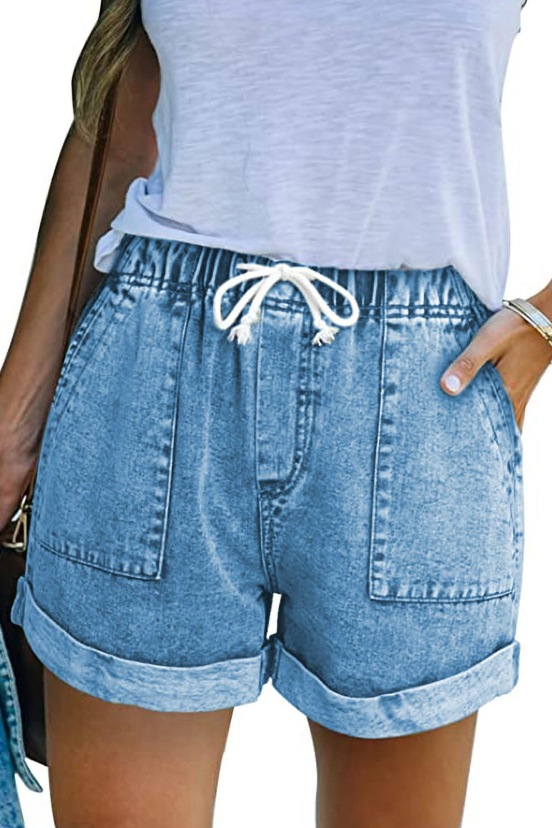 NEYOUQE Jeans Damen mit Taschen Einfarbig Shorts Damen Sommer Kurze Hose Damen S C-himmelblau, S C-h