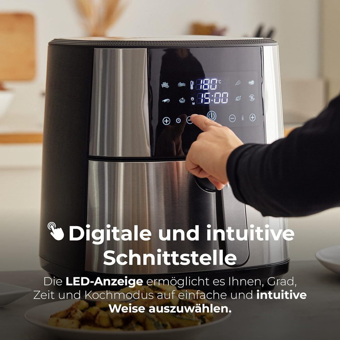 MasterPro Foodies - Fritteuse Ohne Öl, AirFryer XXL, 6L Fassungsvermögen und 1800W Leistung, 90% wen