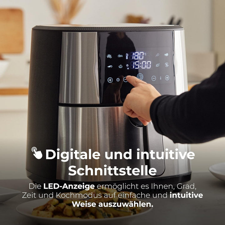 MasterPro Foodies - Fritteuse Ohne Öl, AirFryer XXL, 6L Fassungsvermögen und 1800W Leistung, 90% wen