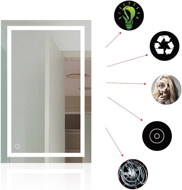 Willonin Badspiegel mit Beleuchtung,Badezimmerspiegel mit Beleuchtung, LED Touch, Energiesparend, wa