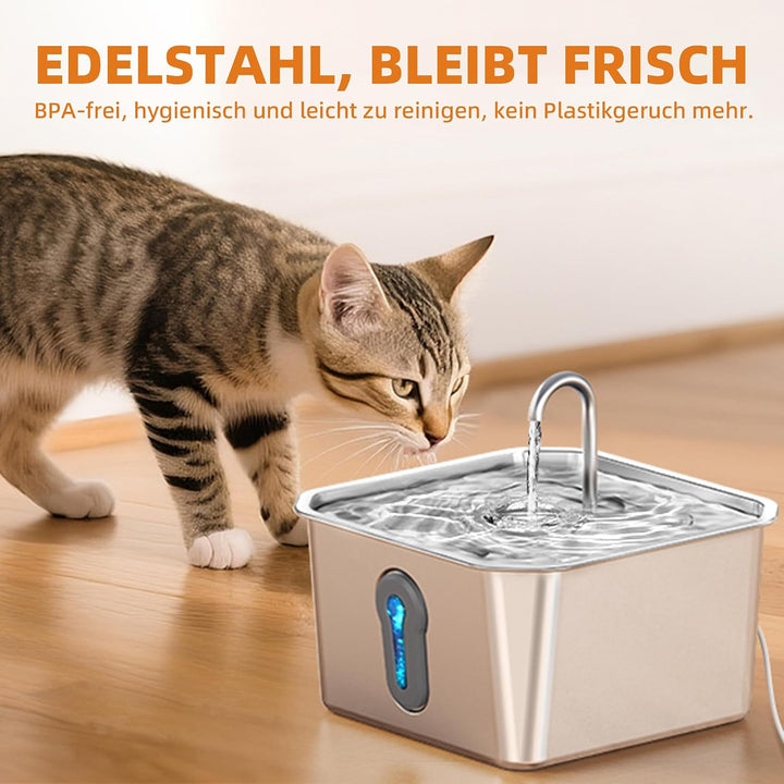 UPAWPIA 4L Katzenbrunnen Edelstahl mit 6 Filtern Trinkbrunnen für Katze Katzenbrunnen für Katzen mit