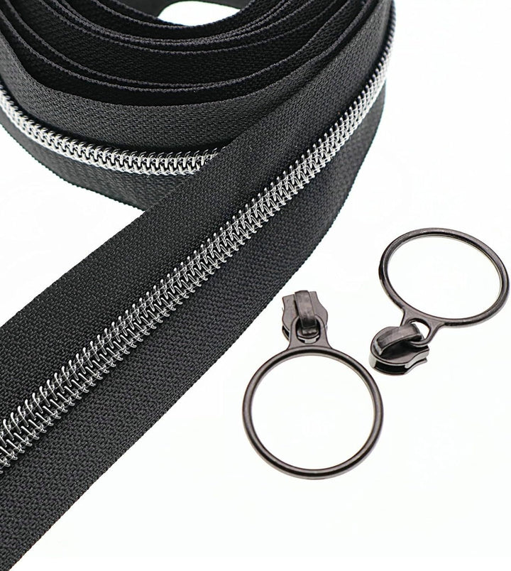 #5 Metallic Nylon Coil Reissverschlüsse 9.1m Schwarz Nickel Zähne Reissverschluss mit 25 Stück Schie