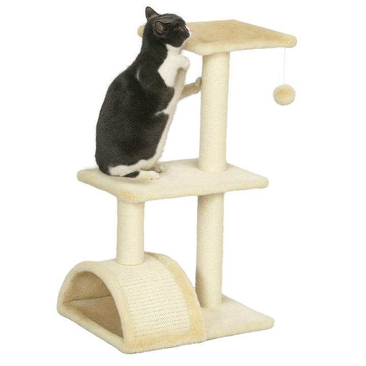 PawHut Kratzbaum 72 cm Katzenturm mit Plüschballen, Sisalstämme, Plattform, Kratzbrett mehrstöckiger